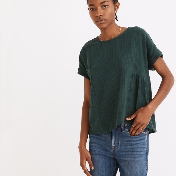 NWT Madewell Lightspun Cuffed-Sleeve Shirred Top - Picture 1 of 7
